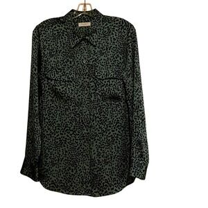 Equipment Green and Black Leopard Print Blouse